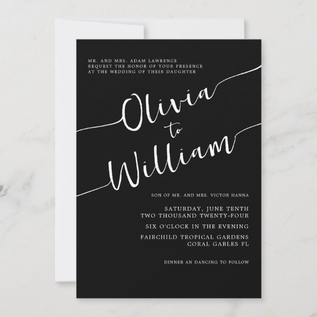 Black & White Calligraphy Wedding Invitation (Front)
