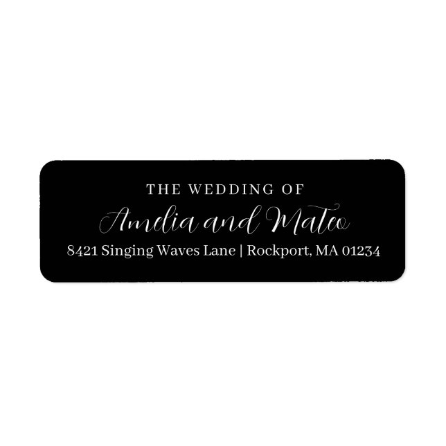 Black White Calligraphy Wedding Return Address  (Front)