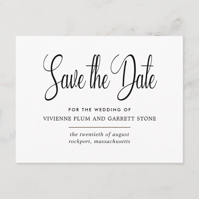 Black & White Calligraphy Wedding Save the Date Invitation Postcard (Front)
