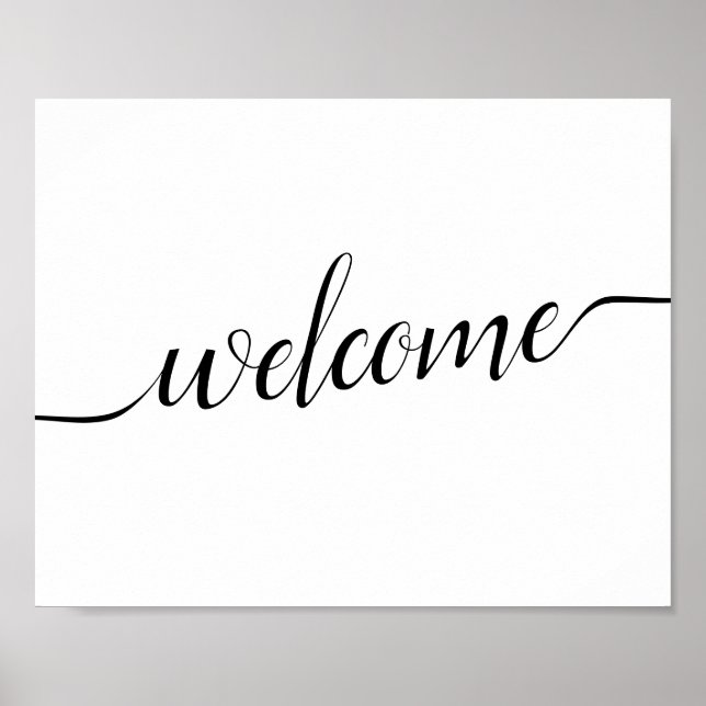 Black & White Calligraphy Wedding "Welcome" Sign (Front)