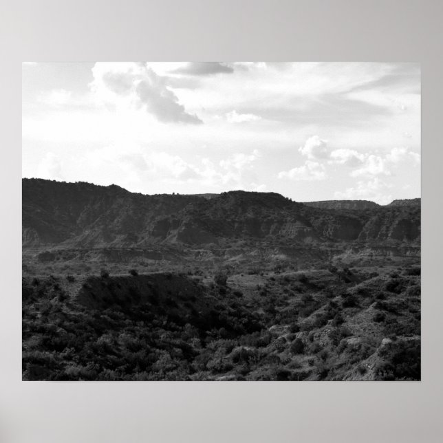 Black & White Caprock Canyon Landscape 16x20 Poster (Front)
