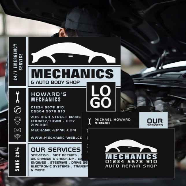 Black & White Car Logo, Auto Mechanic Business Card (Creator Uploaded)