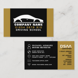Black & White Car Logo, Driving School, Instructor Business Card