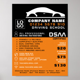 Black & White Car Logo, Driving School, Instructor Poster