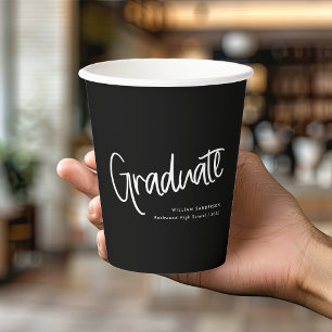 Black & White Casual Handwritten Script Graduation Paper Cups