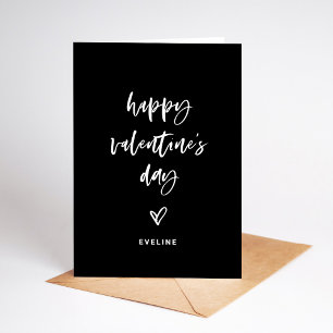 Black   White Casual Script and Heart Valentine Holiday Card