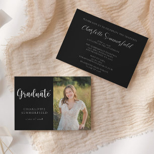 Black & White Casual Script Photo   Graduation Invitation