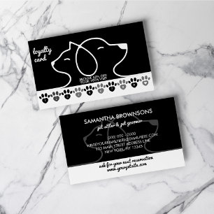 Black White Cat Dog Pet Paws Discount Loyalty Business Card