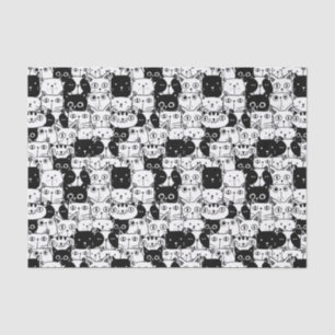 Black & White Cat Faces Pattern Birthday Party Tissue Paper