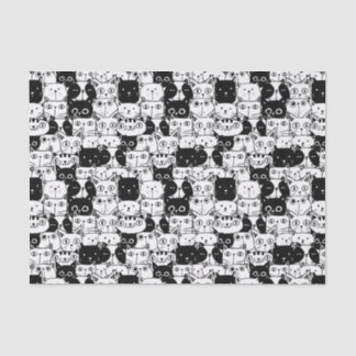 Black & White Cat Faces Pattern Birthday Party Tissue Paper