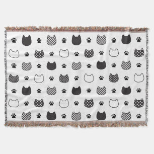 Black & White Cat Faces Throw Blanket