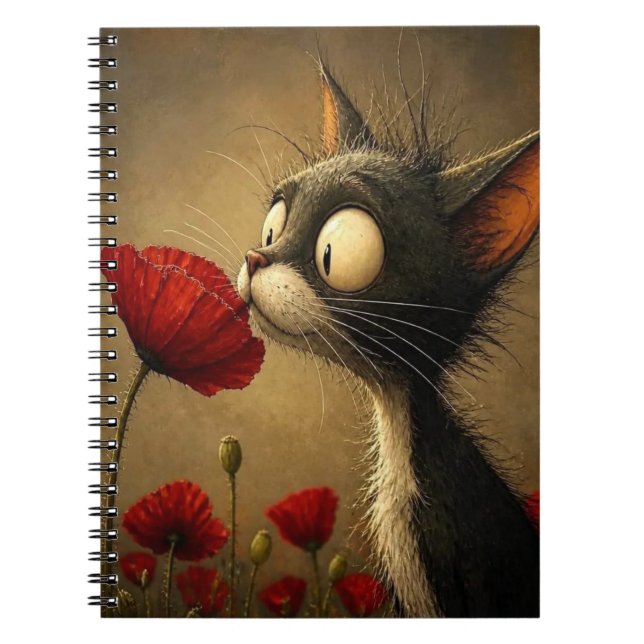 Black & White Cat Flower Floral Spiral Notebook  (Front)