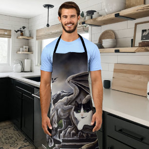 Black White Cat Gargoyle Apron