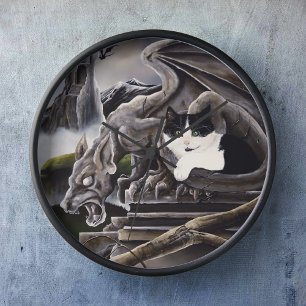 Black White Cat Gargoyle Clock