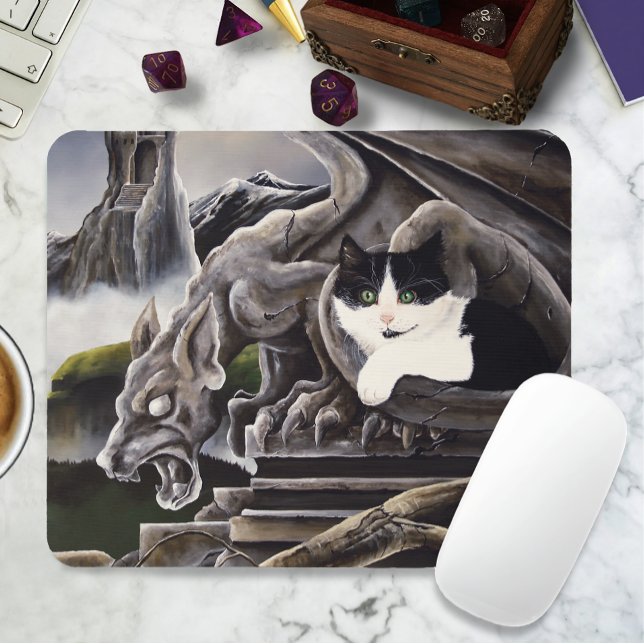 Black White Cat Gargoyle Mouse Pad (Creator Uploaded)