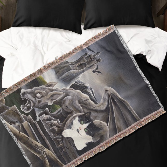 Black White Cat Gargoyle Throw Blanket (Creator Uploaded)