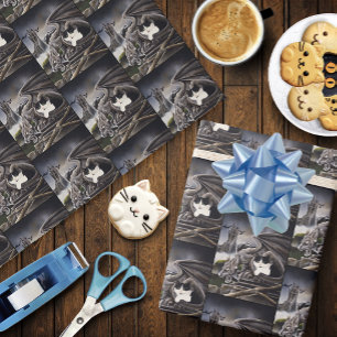 Black White Cat Gargoyle Wrapping Paper