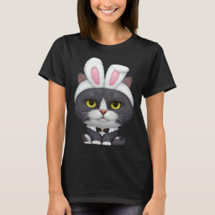 Black & White Cat in the Easter Bunny Costume T-Shirt