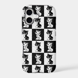 Black White Cat Monogram Block Print