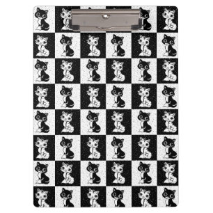 Black White Cat Monogram Block Print Clipboard
