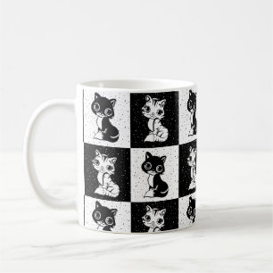 Black White Cat Monogram Block Print Coffee Mug