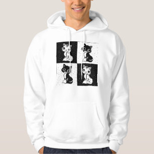 Black White Cat Monogram Block Print Hoodie