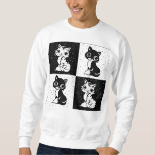 Black White  Cat Monogram Block Print Sweatshirt
