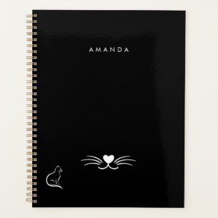 Black White Cat Simple Minimalist Personalize Planner