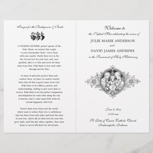 Black & White Catholic Latin Mass Wedding Program (Front)