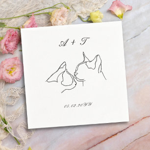 Black White Cats Doodle Couple Wedding Monogram Napkin