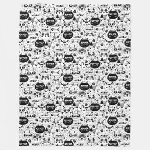 Black white cats faces pattern fleece blanket