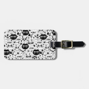 Black white cats faces pattern luggage tag