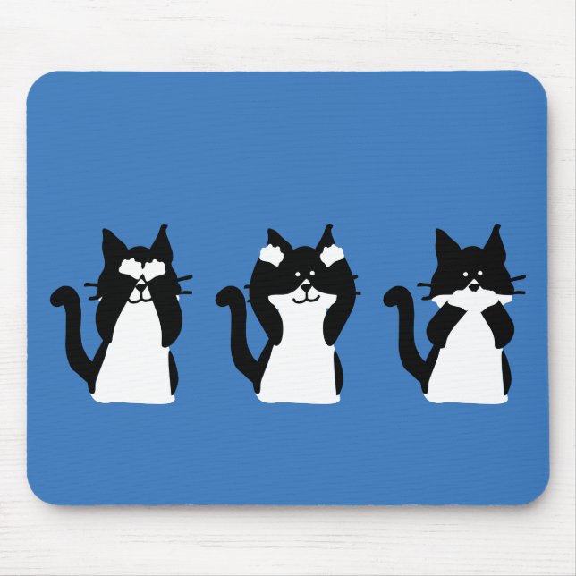 Black White Cats | Three Wise Kitties Mouse Pad (Front)