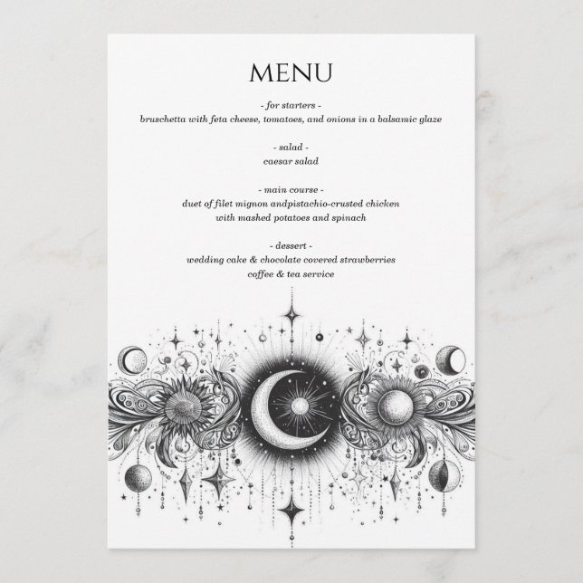 Black & White Celestial Menu (Front)