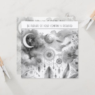 Black White Celestial Moon Dream Catcher Wedding Invitation