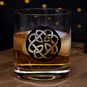 Black White Celtic Knotwork Circle Symbol Whiskey Glass