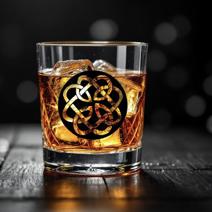 Black White Celtic Knotwork Circle Symbol Whiskey Glass