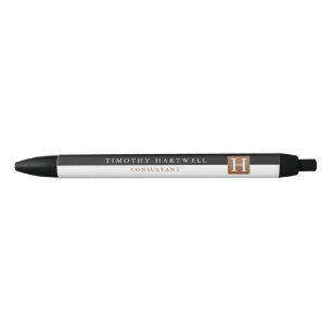 Black   White Centre Split Bold Monogram Ink Pen