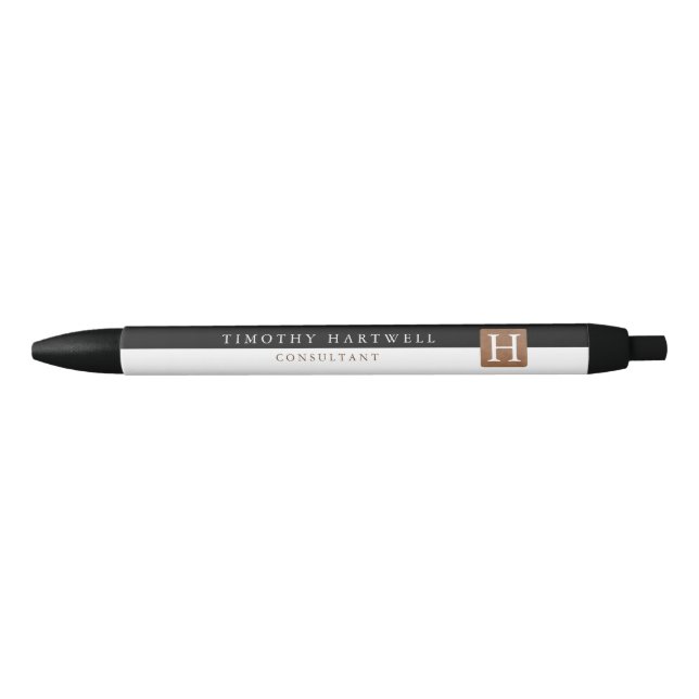 Black | White Centre Split Bold Monogram Ink Pen (Front)