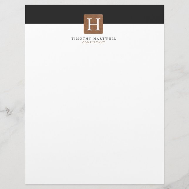 Black | White Centre Split Bold Monogram Letterhead Template (Front)