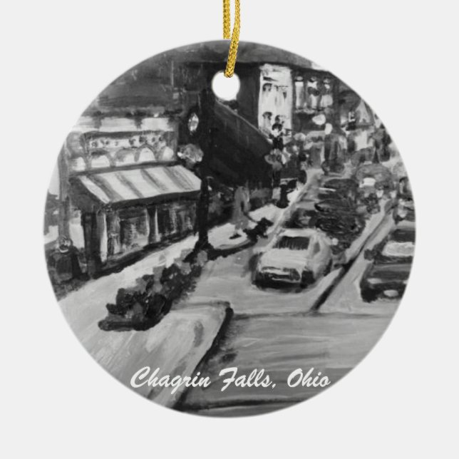 Black & White Chagrin Falls, Ohio Ornament (Front)