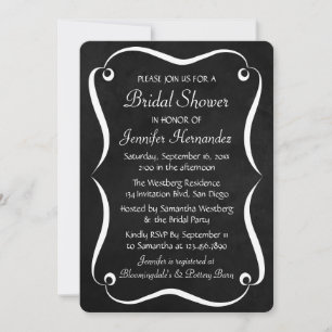 Black & White Chalkboard Bridal Shower Hearts Invitation