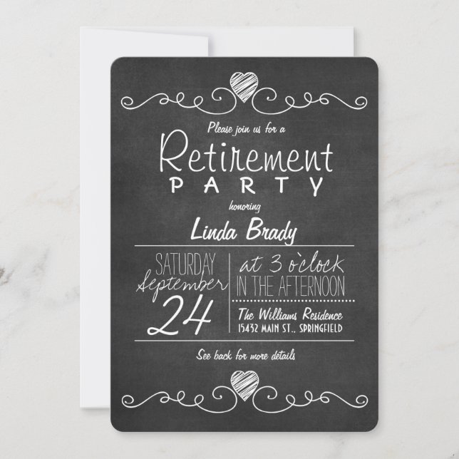 Black & White Chalkboard Retirement Party Invitation (Front)