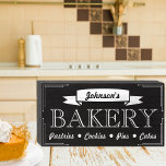 Black & White Chalkboard Style Signature Bakery  Wooden Box Sign<br><div class="desc">This simple black and white wooden art is designed with the classic elegance of a chalkboard-style bakery sign and will add a touch of vintage charm to any space. Whether it's your family name or the name of your bakery,  it can be personalised,  making it a truly one-of-a-kind piece.</div>