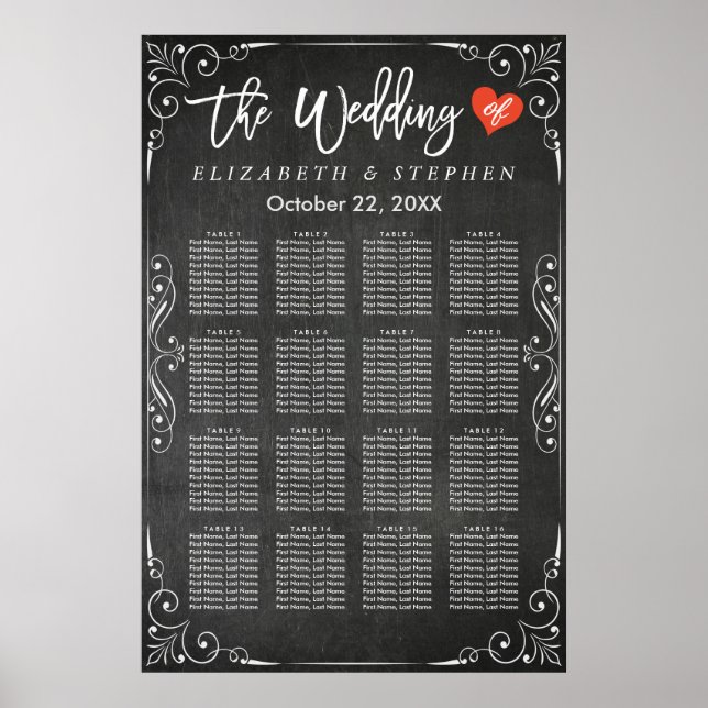 Black & White Chalkboard Wedding Seating Chart (Front)