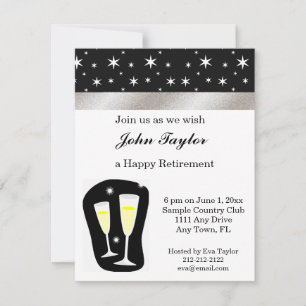 Black & White Champagn Retirement Party Invitation