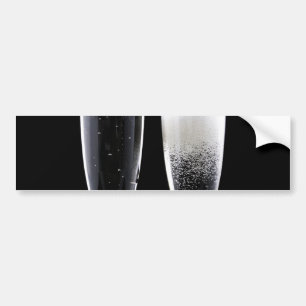 Black White Champagne Bottle Flute Glasses Festive Bumper Sticker