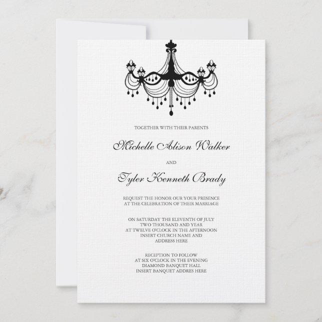 Black & White Chandelier Invitation (Front)