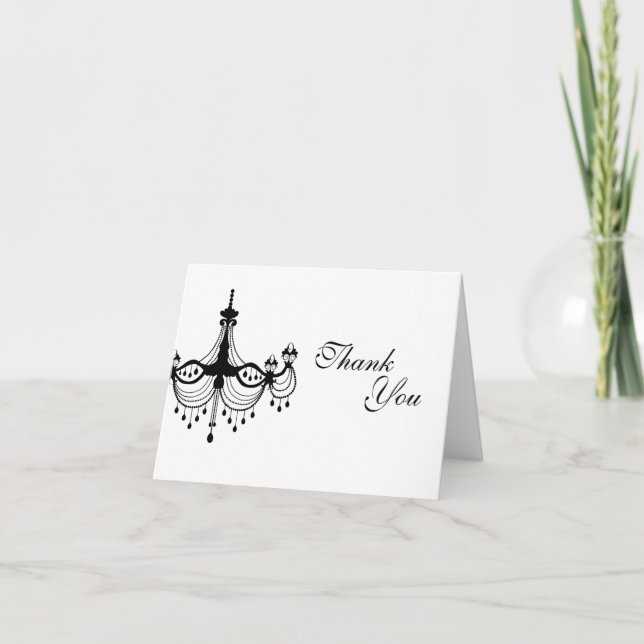 Black & White Chandelier Thank You Note Card (Front)