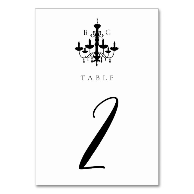 Black White Chandelier Wedding Seating Chart Table Number (Front)